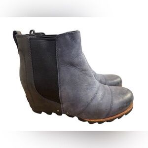 Sorel Lea Wedge Joan of Arctic Chelsea Navy Blue Black 8.5 Leather